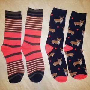 Two pairs of socks stripe and corgi